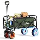 Nouno Electric Assistance Collapsible Folding Garden Wagon, 300LBS Grocery Cart with Big All-Terrain Wheels, Portable for Camping Outdoor Beach Fishing Picnic Sports Shopping (Green)