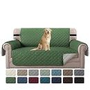 H.VERSAILTEX Loveseat Slipcover for Dog Sofa Cover Quilted Furniture Protector with Non Slip Elastic Strap Water Resistant Loveseat Cover Seat Width to 54"(Oversized Loveseat, Forest Green/Beige)