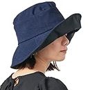 CHARM Womens Summer Beach Sun Hat - Wide Brim Gardening UV Protection Japanese Design Navy