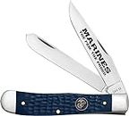 CASE XX Knives Marines USMC Jigged Blue Synthetic Trapper Stainless Pocket Knife 13195