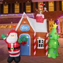 Casa inflable de pan de jengibre de Navidad de 7' con luces LED de Santa Claus y árbol de Navidad