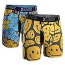 2UNDR Swing Shift 6" Boxer Brief 2-Pack (Flower Power/Smiley, Large)
