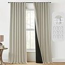 PANELSBURG Oatmeal Rustic Curtains for Living Room,Fancy Linen Blackout Thermal Insulated Block Cold Weather Control Draft Blocking Curtains for Bedroom,90 Inch Length 2 Panels Set,Tan
