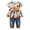 Toddler Baby Girls Clothes Outfits Infant Floral Short Sleeve Top Pant 2Pcs Outfits Set Sunflower A 2-3T