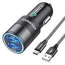 JOOMFEEN Chargeur de Voiture USB C,Qualcomm Quick Charge 3.0+2.4A 30W 2 Ports USB Chargeur Allume Cigare avec 3ft Câble Type C pour Samsung Galaxy S10E/S9/S8/Note 8,LG G6,OnePlus 5,Huawei P20/P10