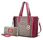 MKF Collection Tote Bag for Women & Wristlet Wallet, Vegan Leather Handbag Set Top-Handle Satchel Shoulder Handbag Purse, Grey Pink