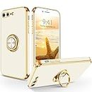 SouliGo iPhone 7 Plus Hülle, iPhone 8 Plus Hülle Handyhülle, Slim Weiche TPU Silikon Case mit 360 Grad Ring Halter Ständer stabil Kratzfest Hülle für iPhone 7 Plus/8 Plus 5.5 Zoll Weiß Gold