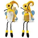 Lovinland Bumble Bee Gnomes with Dangling Leg, Spring Summer Sunflower Honey Bee Gnomes with Honey Dipper for Home Kitchen Shelf World Bee Day Decorations