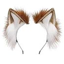 ZFKJERS Handmade Fur Fox Cat Ears Headband Fursuit Headwear Cosplay Costume Party Accessories (Khaki White)