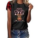 Todays Daily Deals Clearance 2023 Ugly Christmas Shirts for Women Trendy Cute Reindeer Graphic Plaid Short Sleeve Tshirt Casual Holiday Tunic Tops Lightweight Workout Crew Neck Blouse Vacation Tees