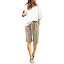 Deals of The Day Discount - Low to High Plus Size Bermuda Shorts for Women Work Pants Women Shorts Women Summer Casual Drawstring Knee Length Lounge Shorts Women with Pockets Khaki XX-Large