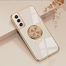 EYZUTAK Electroplated Magnetic Ring Holder Case, 360 Degree with Rotation Metal Finger Ring Holder Magnet Car Holder Soft Silicone Shockproof Cover for Samsung Galaxy S22 Plus 5G - Light Pink