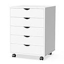 Sweetcrispy 5 Drawer Chest- Dressers Storage Cabinets Wooden Dresser White Mobile Cabinet with Wheels Room Organizer Rolling Small Drawers Wood Organization Furniture for Office, Home
