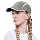 GADIEMKENSD Women's Foldable Light Cap Quick Dry Ultra-Thin Unstructured Tech Running Hat Reflective UPF 50+ Baseball Caps Cooling Ponytail Hats Fitted for Beach Tennis Travel Hiking Golf Light Gray