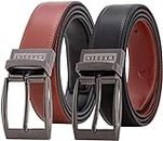 WRODEN Reversible Leather Belt for Men - Black/Burgundy Leather Belt with Pin Buckle - Workwear Belt for Pants/Jeans (Black/Burgundy, 32" - 40" Waist Adjustable (Medium/Large))