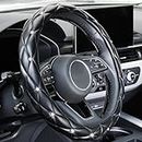 YOGURTCK Diamond Soft Leather Anti-Slip Steering Wheel Cover with Bling Bling Crystal Rhinestones, Universal 15 Inch for Women Girls, Fit Vehicles, Sedans, SUVs, Vans, Trucks - Black
