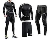 meeteu Men's Compression Underwear Set Fitness Gym Sports Suits, Black, S