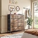 MUTUN 9-Drawer Dresser, Fabric Storage Dresser for Bedroom, Closet, Entryway, Tall Chest Organizer Unit with Fabric Bins, Sturdy Frame, Easy Pull Handles & Wooden Top, Rustic Brown