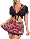 HEEKPEK School Girl Lingerie for Women Roleplay Student Costumes Outfit Sexy Cosplay Erotic Apparel Top Shirt Mini Skirt