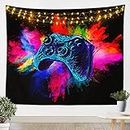 Kids Gamer Tapestry Rainbow Tie Dye Tapestries Morden Gamepad Wall Hangings For Teen Boys Young Man Video Games Controller Marble Hippie Bedding Throw Blanket Game Player Room Decor Large 59x82