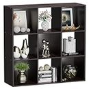 SUPER DEAL 9 Cube Storage Organizer Shelf with 5 Removable Back Panels Wood Bookshelf System Display Rack for Home, Office, Bedroom, Living Room, Dark Brown