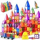 Playbees 100 Piece Magnetic Building Toy Building Blocks, Vivid Clear Colors 3D Magnetic Tiles Set 100 pc