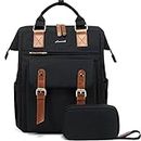 Laptop Backpack for Women 15.6 Inch Travel Backpack Nurse Teacher Work Bags Computer Backpack Purse Casual Daypack with USB Charging Port, Black-brown