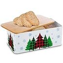 Christmas Bread Box with Lid - Metal - Large - Christmas Decorations Indoor, Christmas Tree Plaid Kitchen Decor, Food Storage Containers, Bread Keeper for Countertop 13x8.5x5.3 Inch Red Green-1