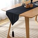 Macrame Table Runner,Japanese Style Wave Pattern Cotton and Linen Table Runner Linen Fabric For Decorating Dining Table Living Room Tea Restaurant TV Cabinet Cover Towel,Black,32 x160cm