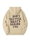 SOLY HUX Letter Hoodies for Men Casual Slogan Graphic Long Sleeve Streetwear Pullover Sweatshirt with Pocket Khaki Letter L