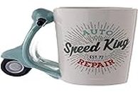 Puckator Speed King Scooter Ceramic Shaped Handle Tea Coffee Mug - Funny Home Accessories - Cute Gifts for Girlfriend Large Mugs for Men Women Hot Drinks Cups Presents Secret Santa Gift Cup Set