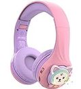 Riwbox Baosilon CB-7S Kids Headphones Wireless/Wired with Mic, Light Up Bluetooth Foldable Headphones Over Ear Volume Limited Safe 75/85/95dB with TF-card, Children Headphones for School (Purple&Pink)