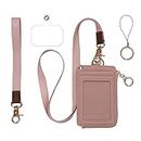 MONDO DESIGNS 2-in-1 ID Badge Holder & Lanyard Wallet - Multi-Use Womens Small Wallet with Removable Wristlet & Neck Lanyard, Clear Window, 5 Card Slots, Phone Holder, Ring Keychain - Nude Pink