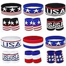 Liliful 6 Sets 4th of July American Flag Sports Headband and Wristband Set Patriotic Head Wraps Memorial Day Striped Sweatband USA Wristbands Accessories for Women Men Basketball Football Running
