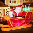 Lewondr Christmas Inflatables, 4.4 FT Waterproof Light Up Santa Claus Sleigh Christmas Outdoor Decorations with Built-in LED Lights, Blow Up Christmas Yard Decorations for Garden Holiday Party