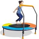 3’ Toddler Trampoline with Removable Handle for Kids, 36” Foldable Mini Trampoline 23" to 32" Height-Adjustable, Max Load 220lbs, Noise-Free/Durable Steel Frame/Safety Pad, Indoor/Garden Workout Gift