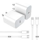 [MFI Certified] iPhone Charger Block USB C Fast Wall Plug with 6ft USB C to Lightning Cable for i Phone/14/13/12/11/pro/pro max/Air pods pro/iPad air 3/min4 (White, 10ft 2Pack)