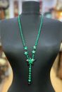 Arts&Crafts Green Malachite Black Onyx Beaded Long Necklace Lariat Star Pendant