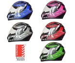 NEW FULL FACE MOTORCYCLE HELMET ADULT SIZES XS, S, M, L, XL 5 tick approved FULL