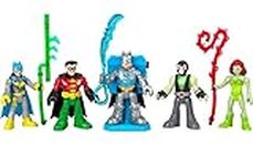 Fisher-Price Imaginext DC Super Friends Pack Power Reveal 4 figuras con lanzador de proyectiles con luz ultravioleta, juguete +3 años (Mattel HGX97)