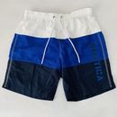Nautica Swim Trunks Mens Small White Blue Color Block Lined Beach Casual Shorts