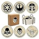 Star War Coasters for Drinks,6 PCS Funny Coasters Set with Coaster Holder,Stone&Cork Coasters for Coffee Table,Cute Coasters for Home Decor, Merchandise Show Gifts
