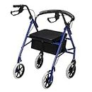 Bonnlo Rollator Walkers with Extra Wide Padded Seat for Seniors Lightweight, Easy Folding Medical Walker with 8 inch Wheels, Storage Pouch, Padded Backrest, Supports up to 300 lbs,Blue