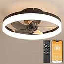 19.7" Ceiling Fan Light Fixture, Semi-Enclosed Flush Mount Low Profile Ceiling Fan for Safe Use, 6 Speeds, Reversible, LED Dimmable, 3 Color Temperature Optional, DC Motor,with Remote (Minimalist)