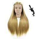 28" Professional Hair Styling Mannequin Training Head Cosmetology Doll Head with Synthetic Hair Hairdressing Training Model with Free Clamp