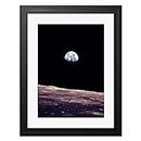 Space Photo Planet Earth Lunar Surface Moon Cool USA Mounted Art Print Premium Framed Poster Wall Decor 12X16 Inch Spoon Moulding