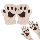 EQLEF Cat Paw Gloves, Plush Fingerless Gloves Mittens Cute Half Finger Gloves Warm Winter Gloves Cat Cosplay Gloves for Women Lady and Teenage girls