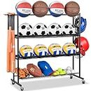 Mythinglogic Basketball Rack, Ball Storage Garage Sports Equipment Storage with Wheels for Football, Volleyball and Basketball
