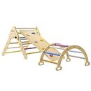 BanaSuper Colorful 3 in 1 Climbing Triangle Ladder with Ramp & Arch Foldable Wooden Triangle Climber Set Montessori Climbing Toys for Kids Ourdoor Indoor Playground Play Gym Gift for Boys Girls