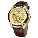 FORSINING Men's Skeleton Mechanical Watch Reloj Automatic Movtment Male Clock with Genuine Leather Strap, Mechanical